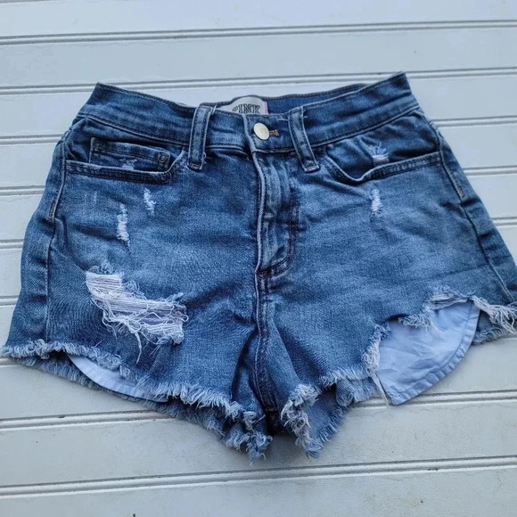 Victoria's Secret Pink Women's  Blue Distressed Denim Short Shorts Stretch Sz 0 - Picture 1 of 7
